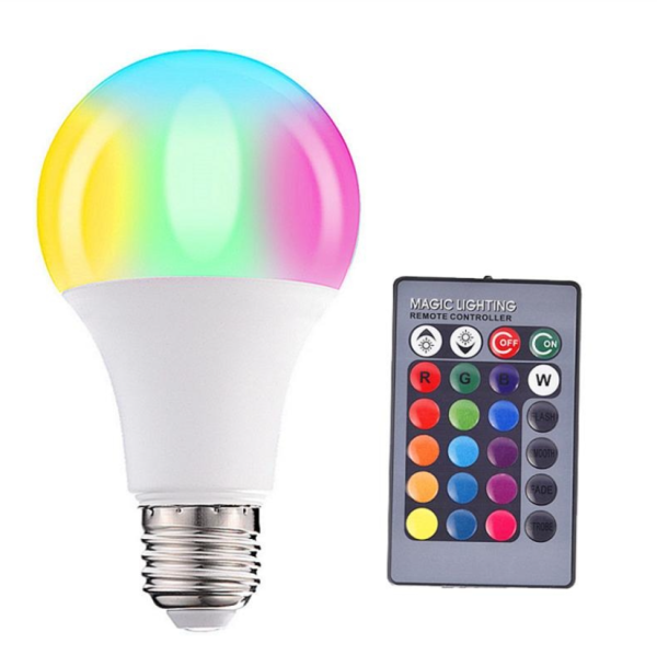 Умная светодиодная лампа LED RGBW BUIB 9W цоколь Е27 с пультом дистанционного управления (16 цветов,